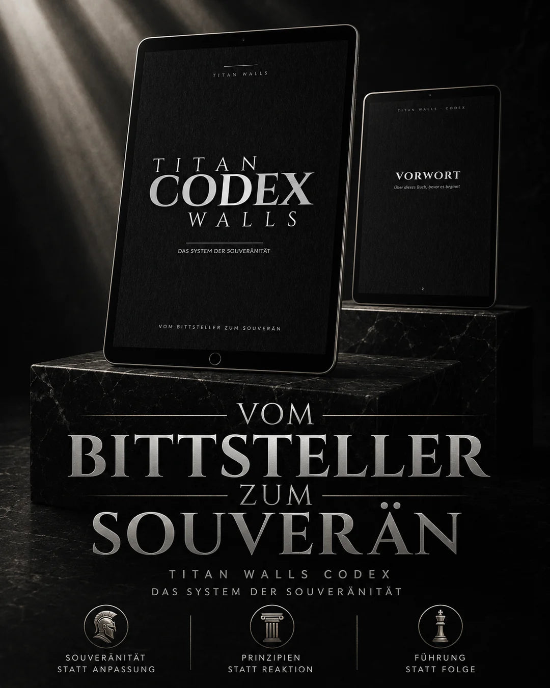 Titan Walls Codex mit dem Leitmotiv Vom Bittsteller zum Souverän auf digitalen Geräten